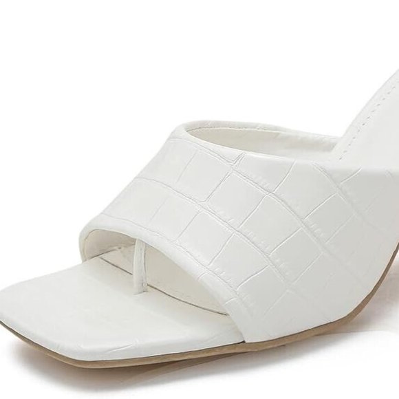 CAMSSOO Women's Heeled Mules Square Open Toe Sandals Flip Flops Slip On Chunky 7 - Picture 1 of 11